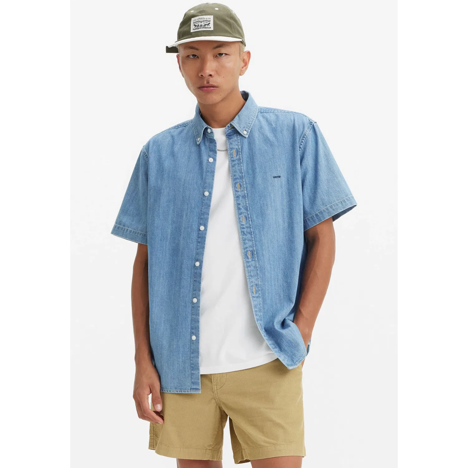 Мужская джинсовая рубашка с коротким рукавом Levi's, Medium Blue — фото 2