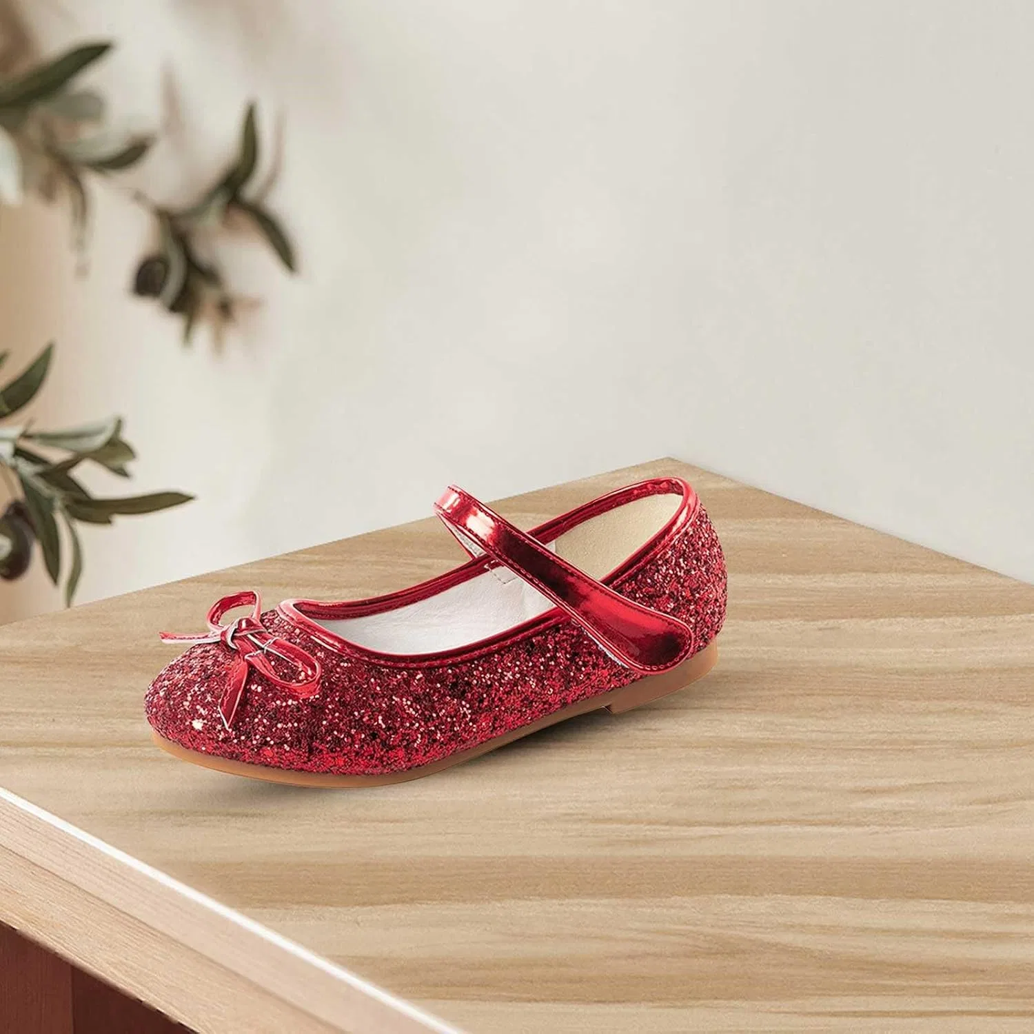 Детские туфли Мэри Джейн для девочек с блестками и бантом Sparkle Mary Jane Low Heel, Red — фото 3