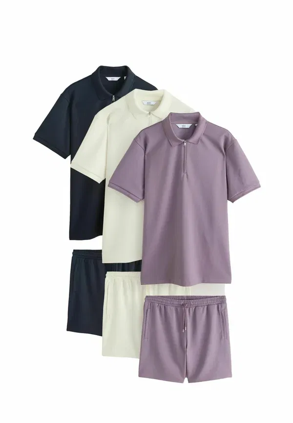 Комплект из поло и шорт, спортивные штаны 3 шт, Regular fit, Next, mauve, ecru, черный/сиреневый