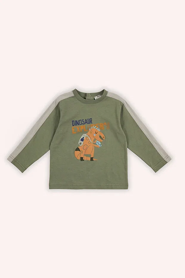 Детская футболка для мальчиков с принтом Long Sleeve Panço, Khaki