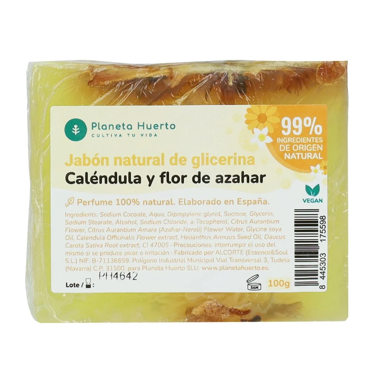 Твердое мыло глицериновое с календулой и цветками апельсина, Planeta Huerto, 100 г