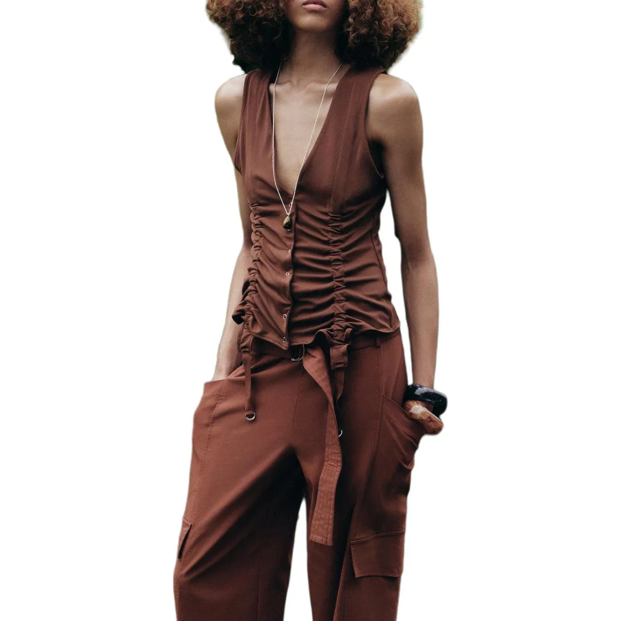 Женский топ без рукавов с V-образным вырезом Earth Tone ZARA, Earth Tone — фото 4