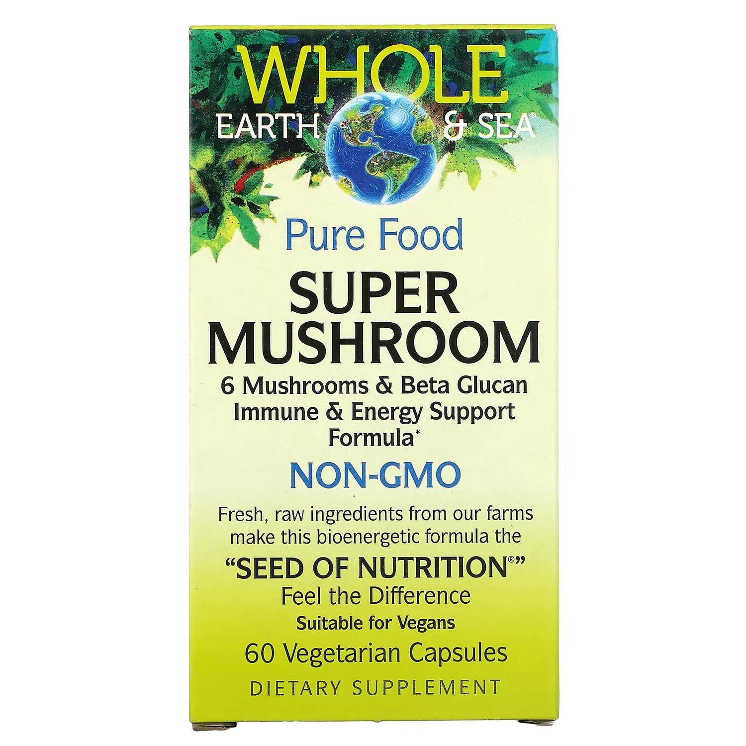 

Natural Factors Whole Earth & Sea супер гриб, 60 вегетарианских капсул