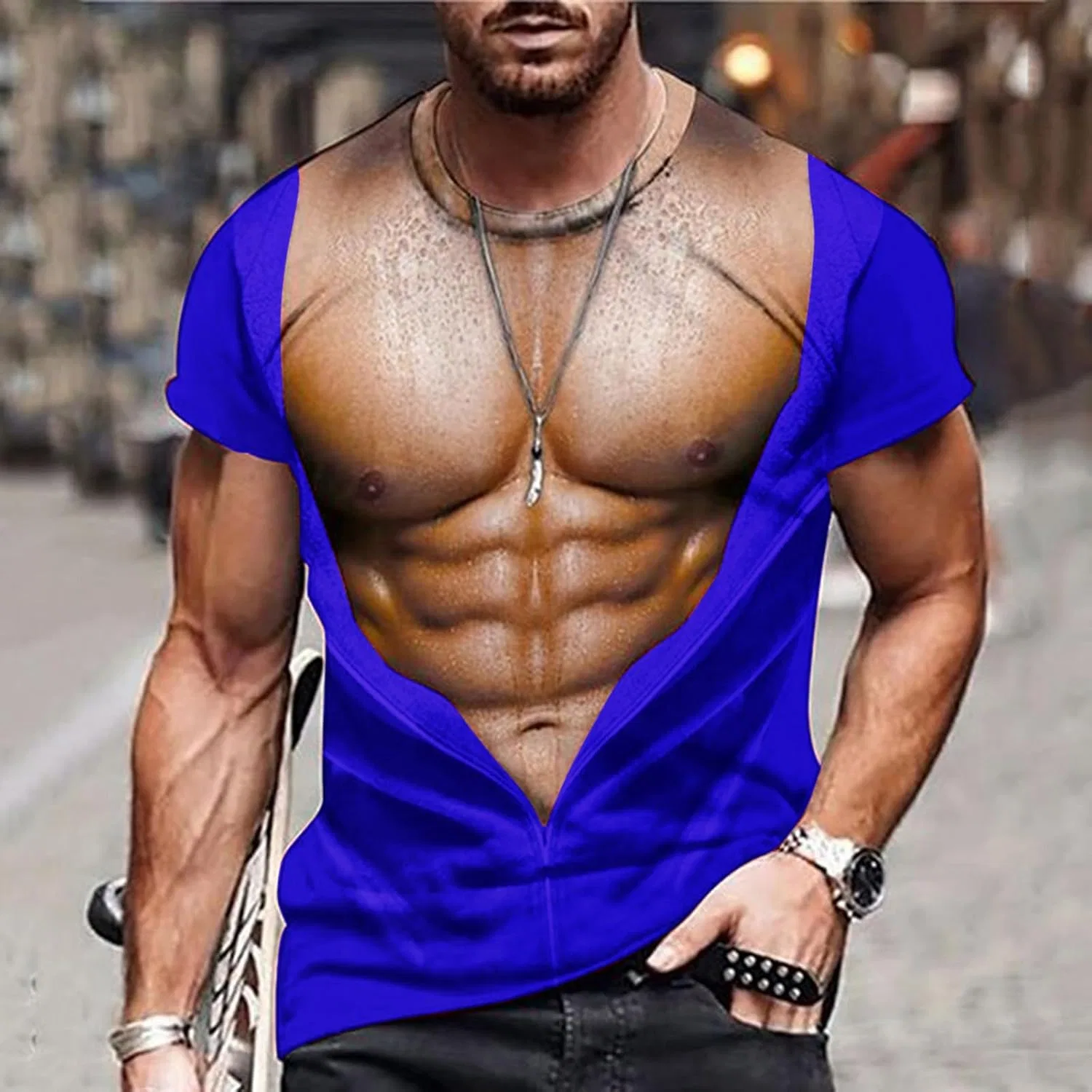 Мужская футболка с графическим принтом Oversize Generic, Blue — фото 2