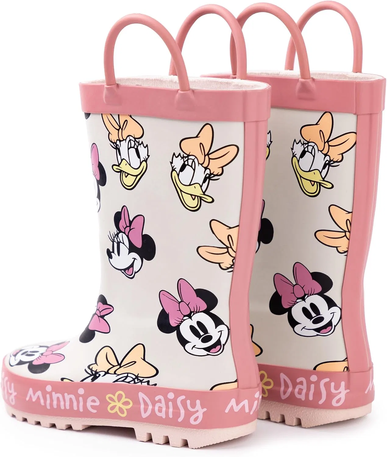 Детские сапоги для девочек с принтом Minnie Mouse и Daisy Duck, розовые, водонепроницаемые, с ручками, Disney, Pink — фото 2