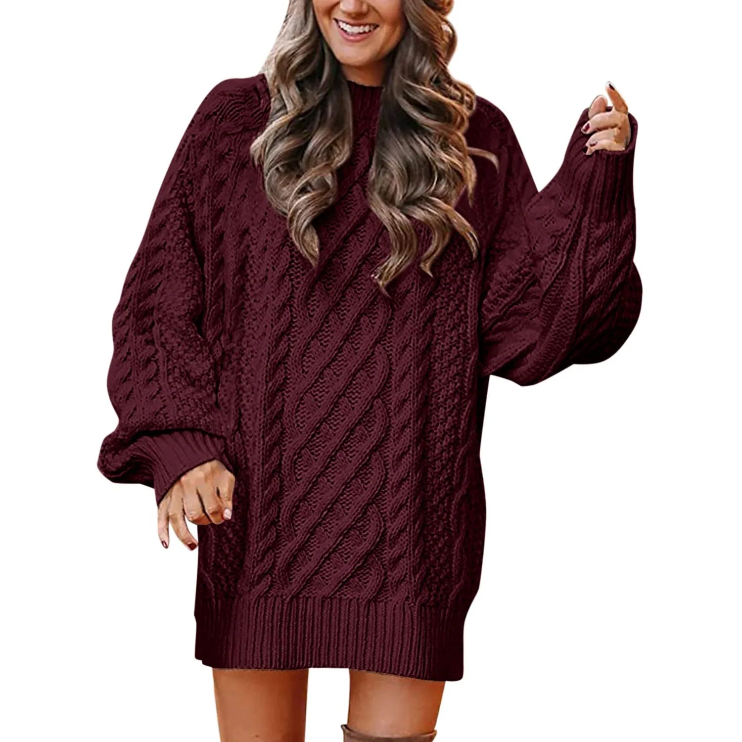 Женский свитер оверсайз с высоким воротом Chunky Knit Sweater, Rd1