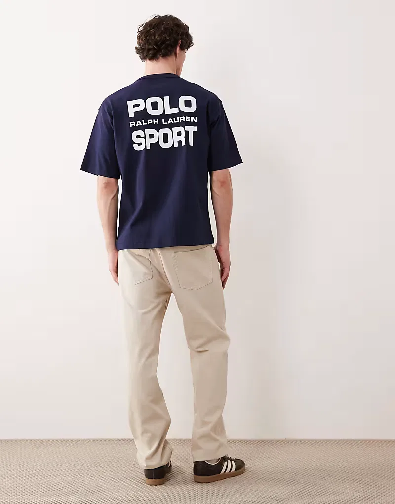 Спортивная футболка Polo Ralph Lauren свободного кроя из плотной ткани с принтом на спине, темно-синий — фото 2