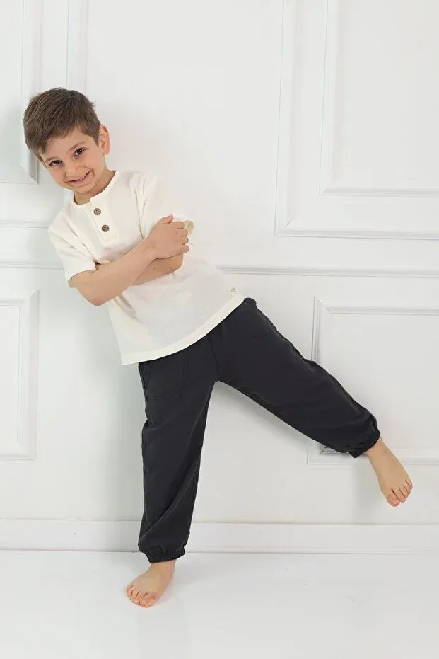 Детские брюки для девочек хлопковые Muslin pants kids Cuckoo Cotton, Anthracite — фото 2
