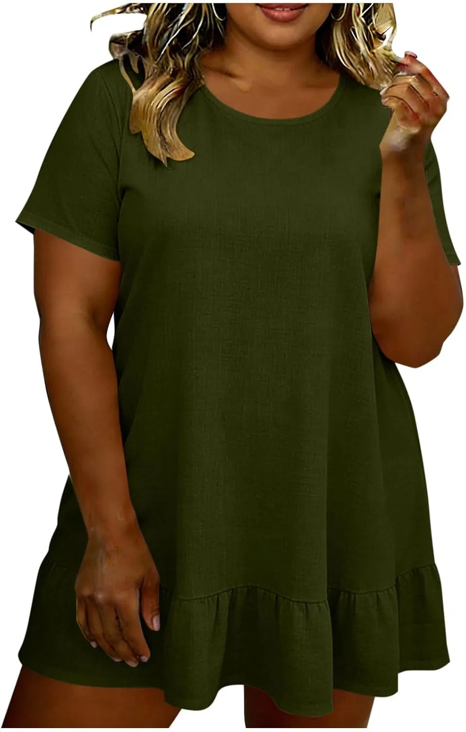 Женское летнее мини-платье babydoll с короткими рукавами и карманами, Army Green