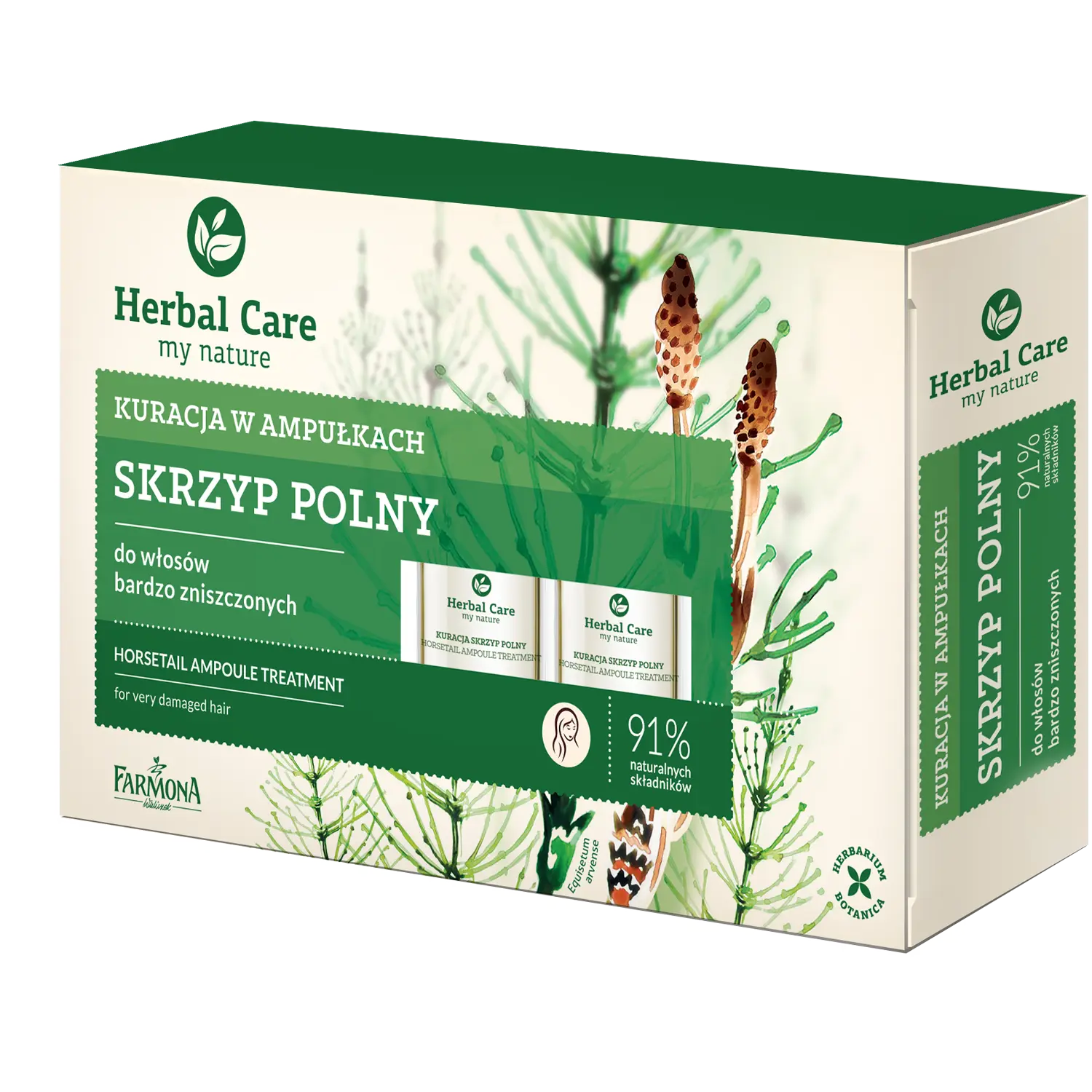 Herbal Care Skrzyp Polny уход в ампулах для очень поврежденных волос, 25 мл — фото 2