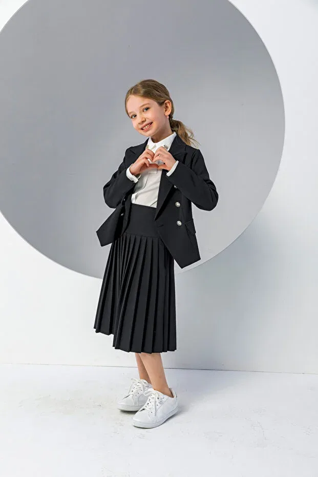 Детский блейзер для девочек с лацканом Basics Incity, Black — фото 3