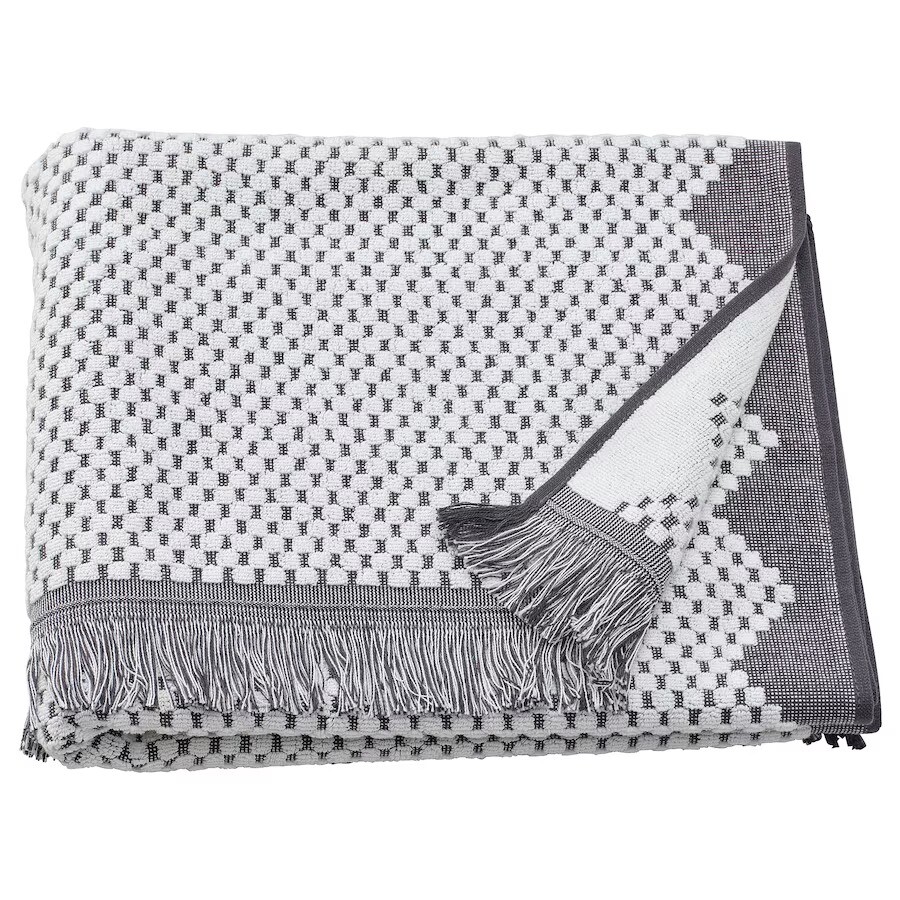 Полотенце банное Ikea Fjällstarr, белый/серый, 70x140 см