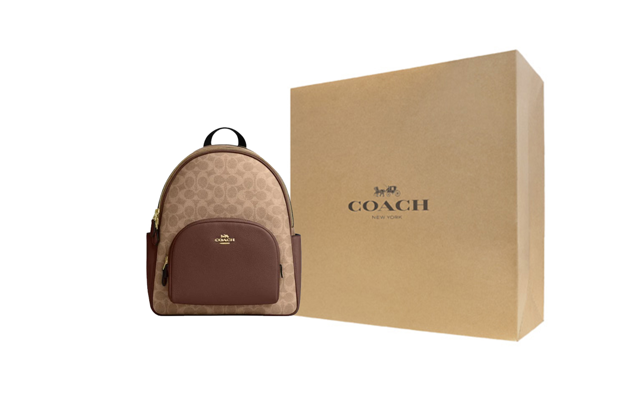

COACH Кожаный рюкзак женский большой коричневый желтый