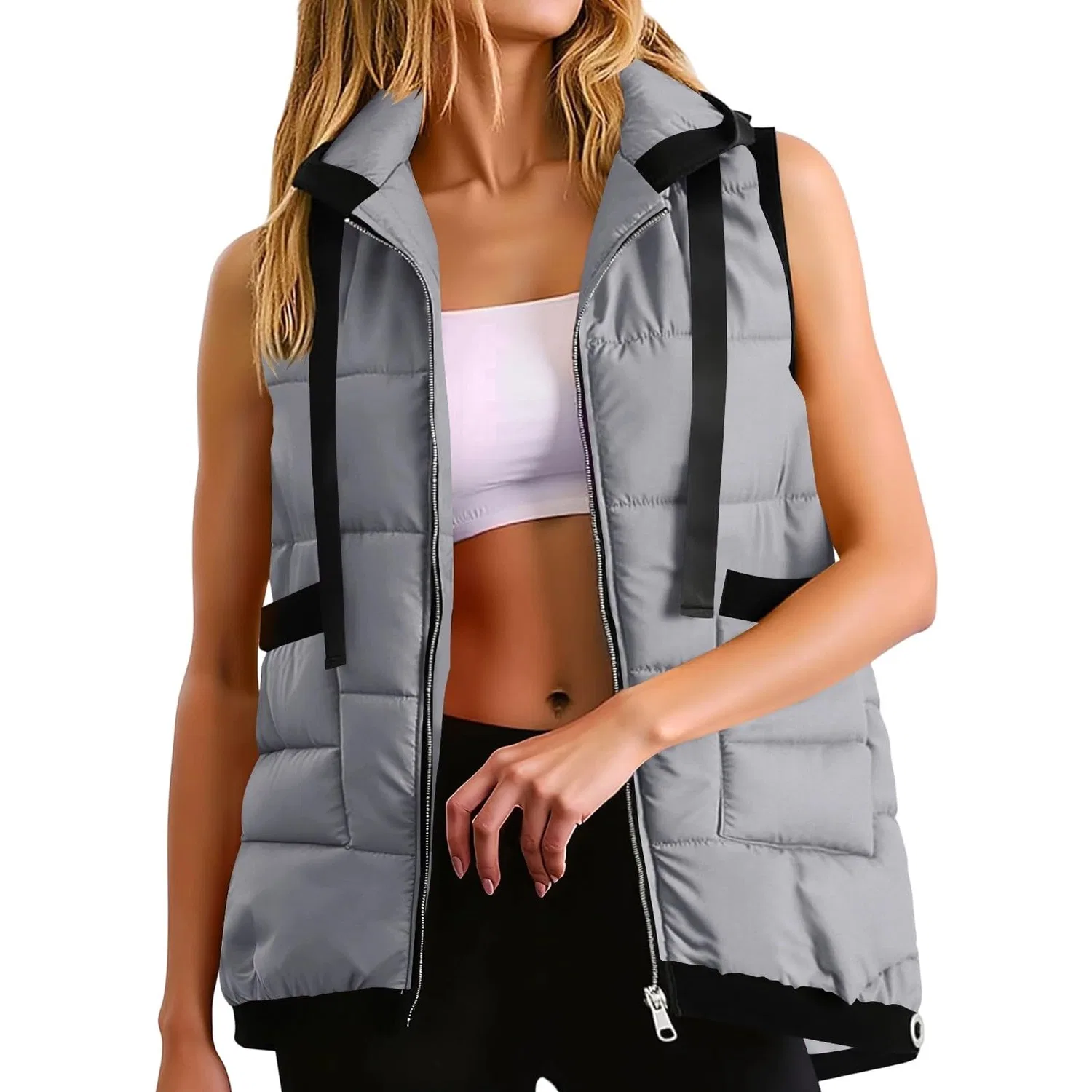 Женский жилет с принтом цветов Winter Down Jacket, grey