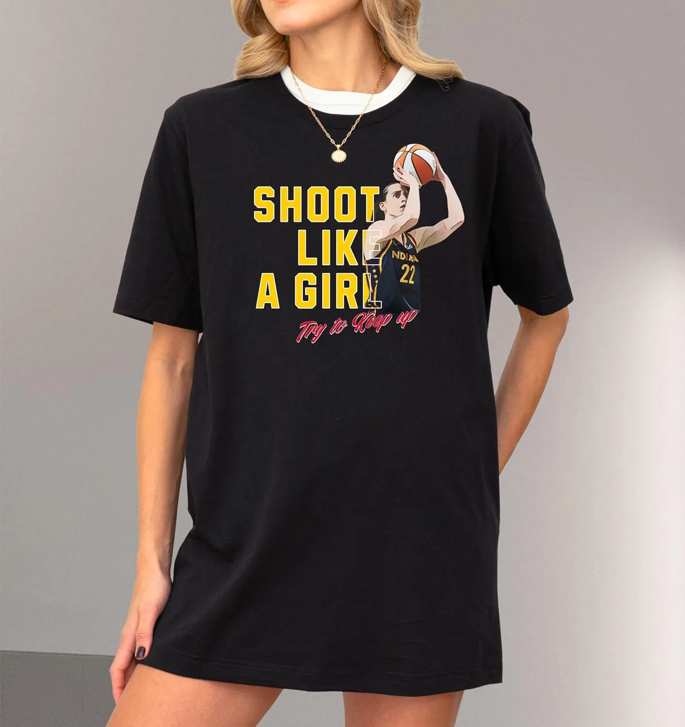 Женская футболка с принтом Shoot Like a Girl, Caitlin Clark #22, чёрный — фото 2