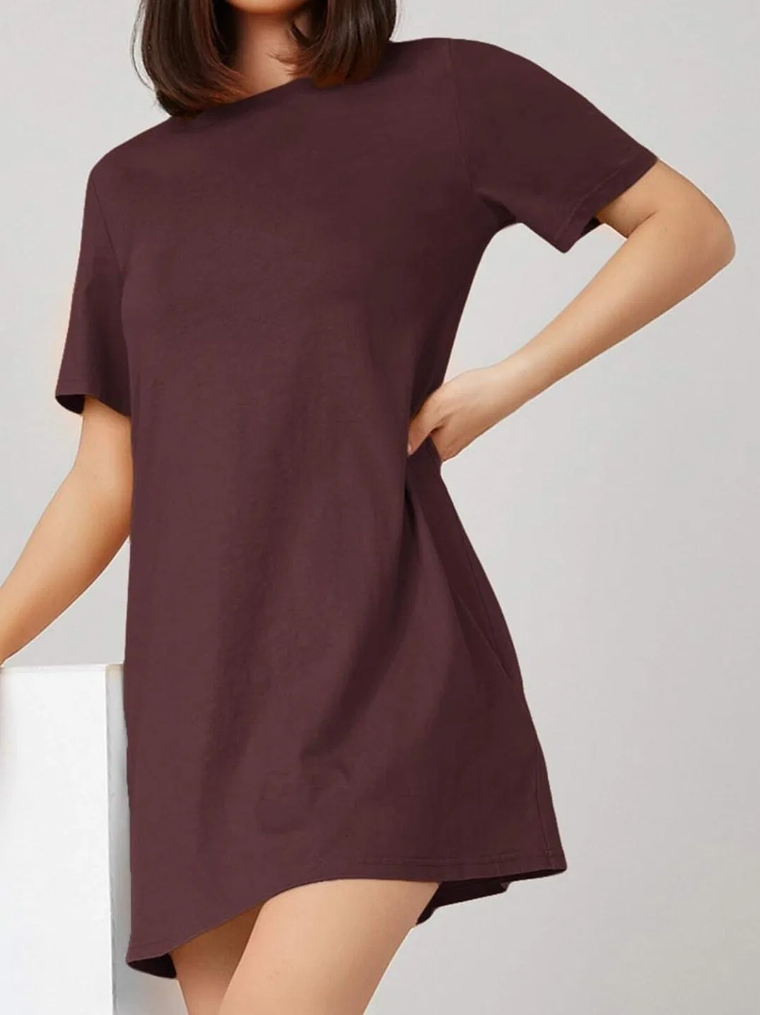 Женское мини-платье с круглым вырезом Tee, Maroon — фото 2
