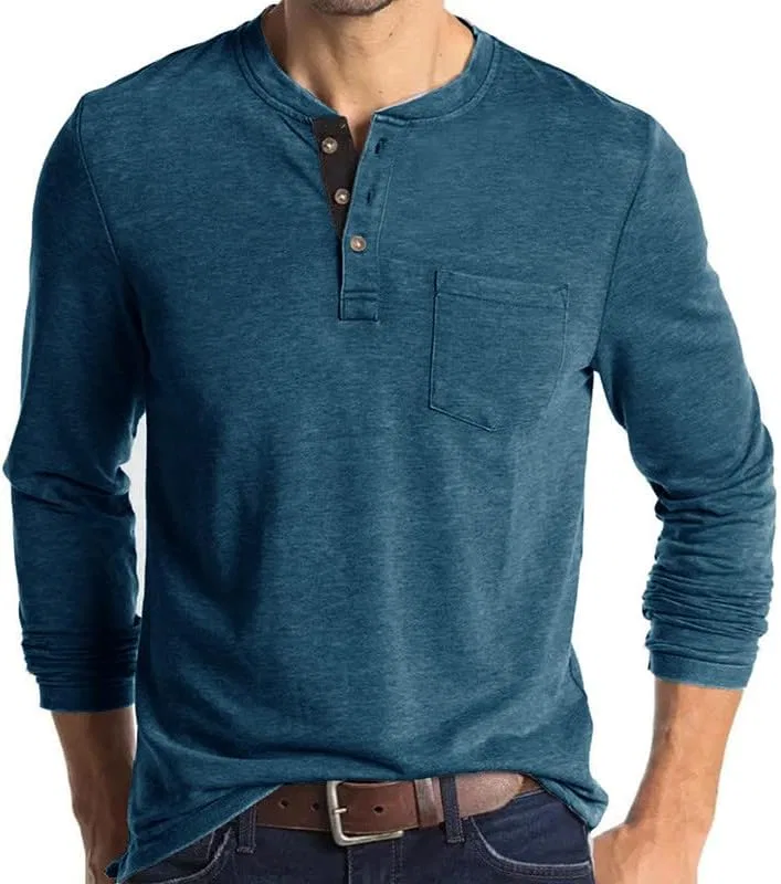Мужская хлопковая футболка-поло Henley, Blue