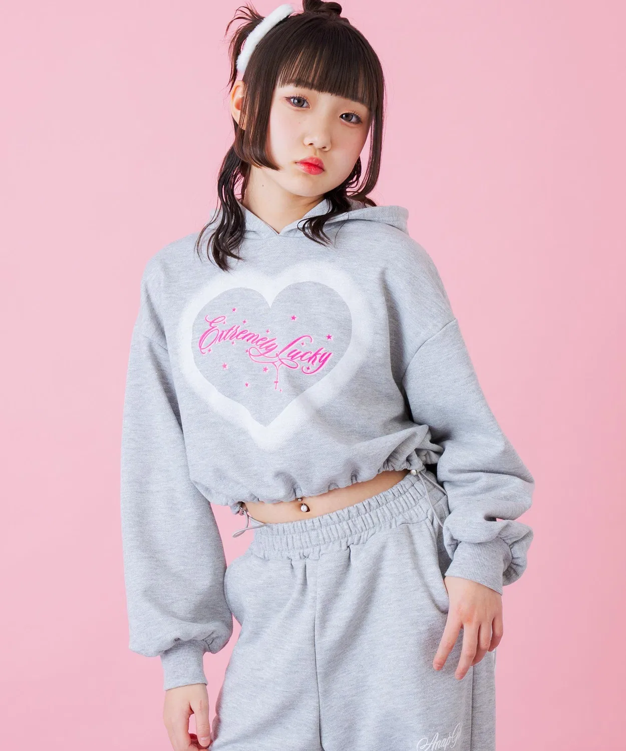 Детское худи для девочек с принтом Over Cropped Lame ANAP GiRL, Light Gray