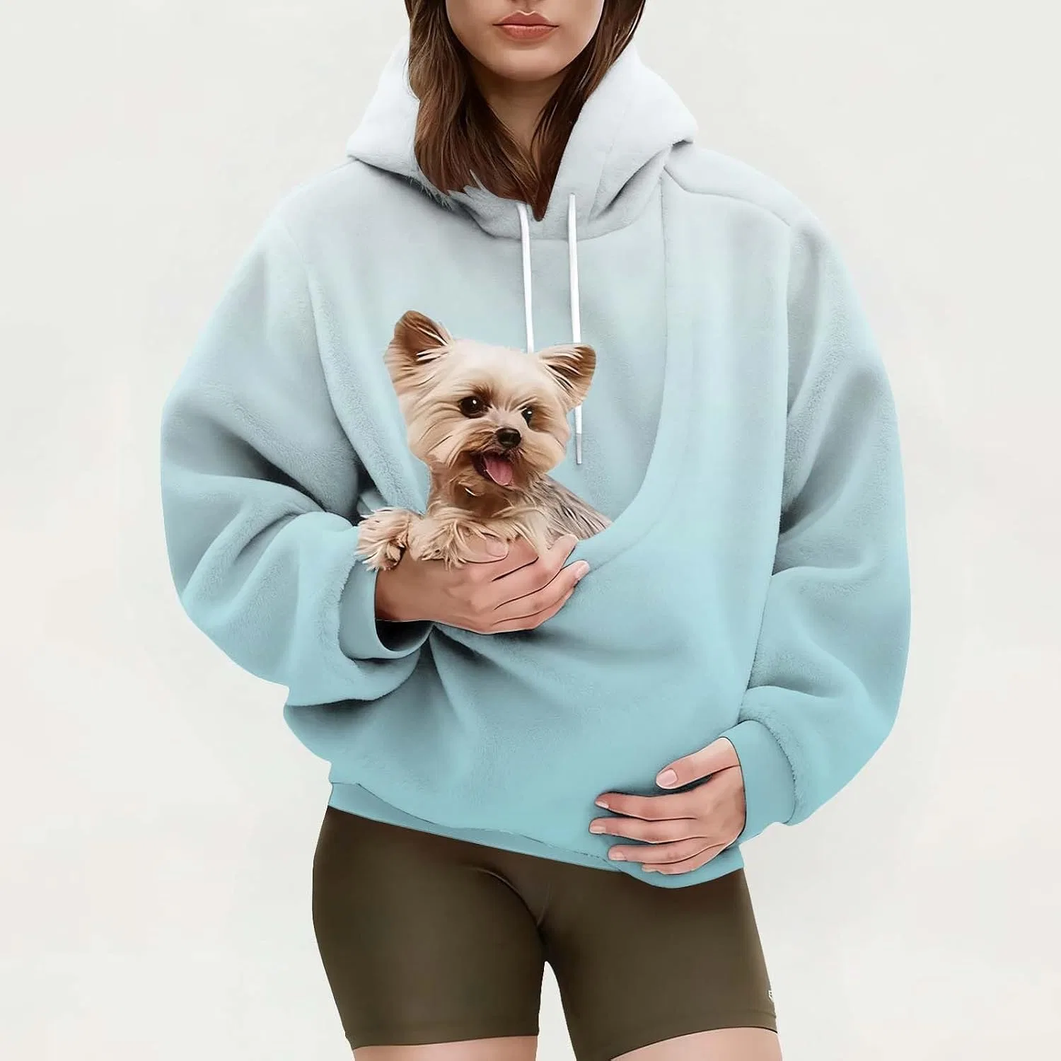 Женское худи с карманом для питомца, Lady Pouch Hoodie, светло-синий — фото 4