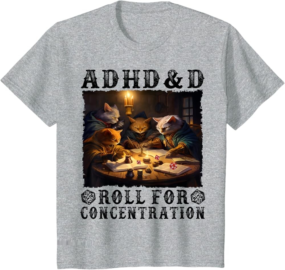 

Детская футболка Funny Tees Gamer RPG Apparel Cats RPG Gamer Roll For Concentration, светло-серый