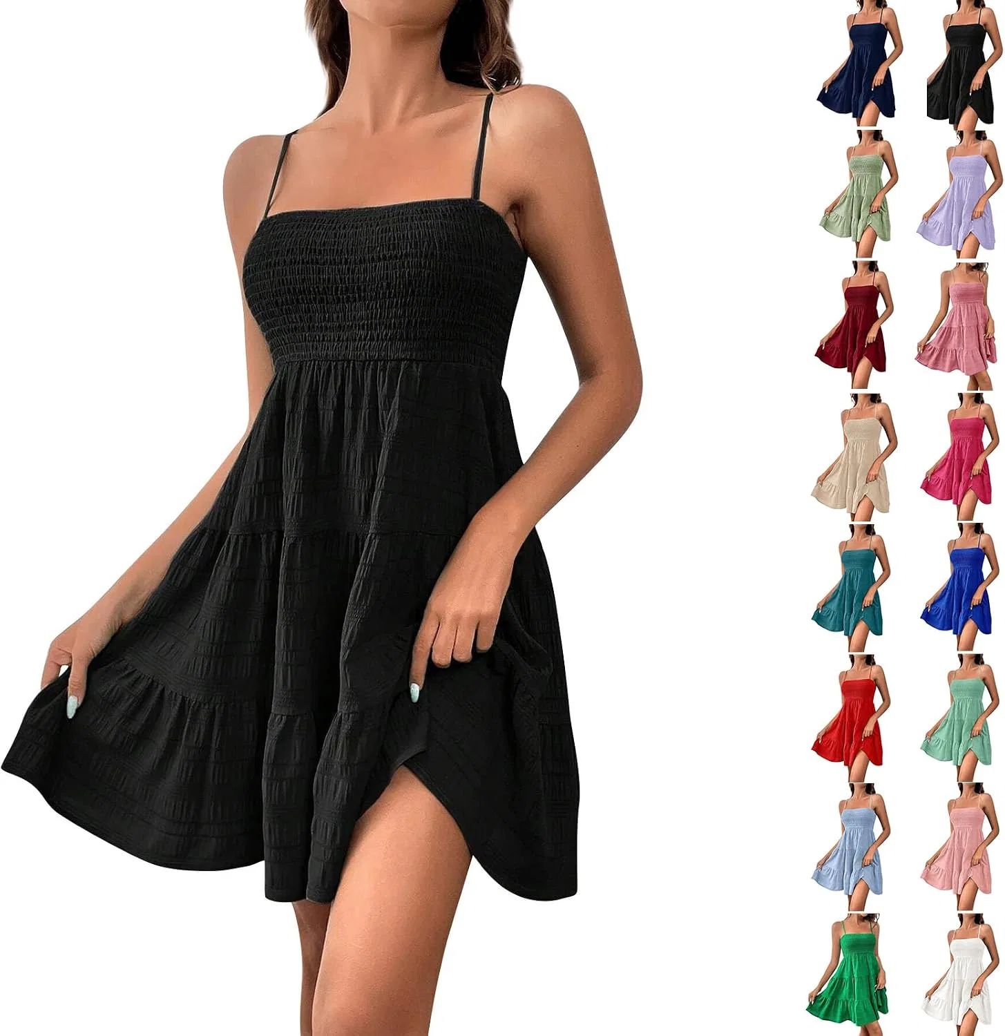 Женское мини-платье с квадратным вырезом Babydoll, Black