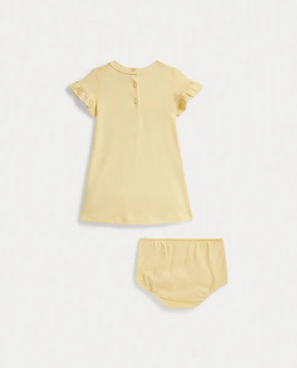 Хлопковое платье для девочки с мишкой Поло Polo Ralph Lauren, желтый — фото 2