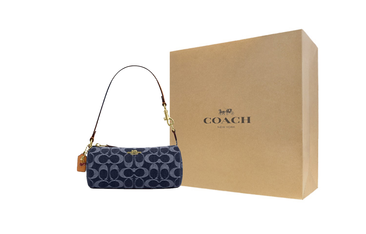 

COACH Нолита тканевый цилиндр сумка через плечо маленький размер женская джинсовая синяя с натуральными акцентами