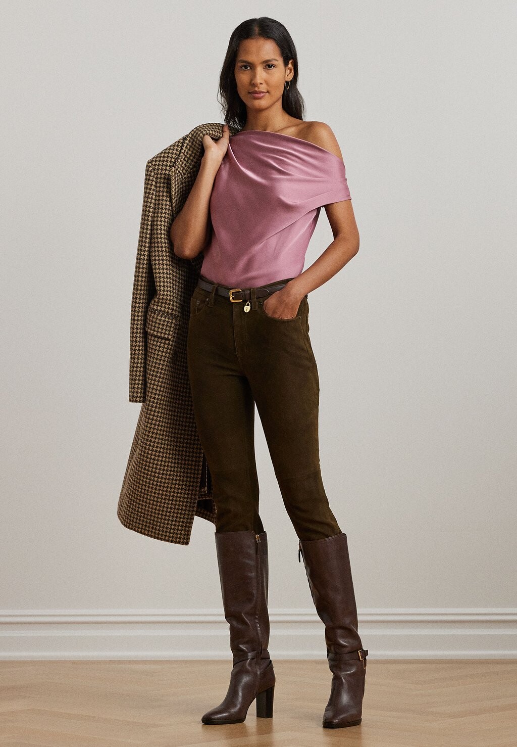 

Блуза SATIN CHARMEUSE OFF THE SHOULDER BLOUSE Lauren Ralph Lauren, розовый