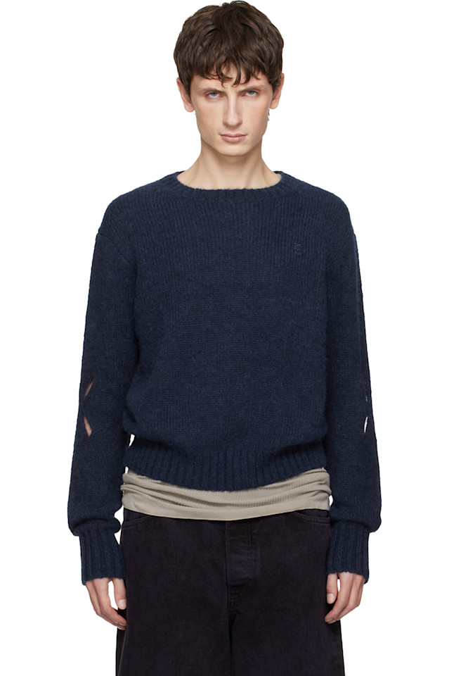 

Разрезанный пушистый свитер Stefan Cooke, темно-синий