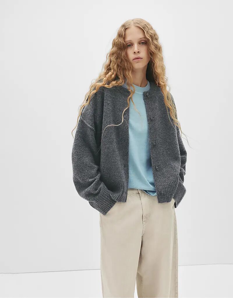 

Кардиган Pull&Bear с рукавами реглан и пуговицами серого цвета