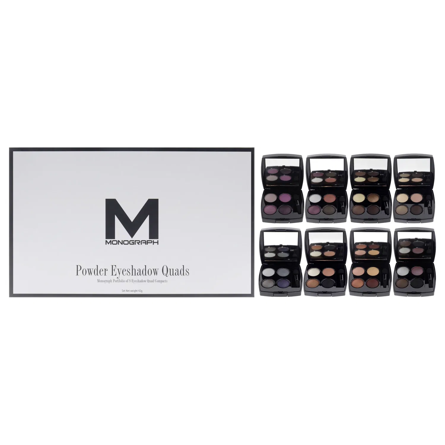 Набор из 8 палеток пудровых теней для век Monograph Collection Powder Eyeshadow Quads от Artis для женщин - 8 x 1,41 унции, прозрачный/прозрачный