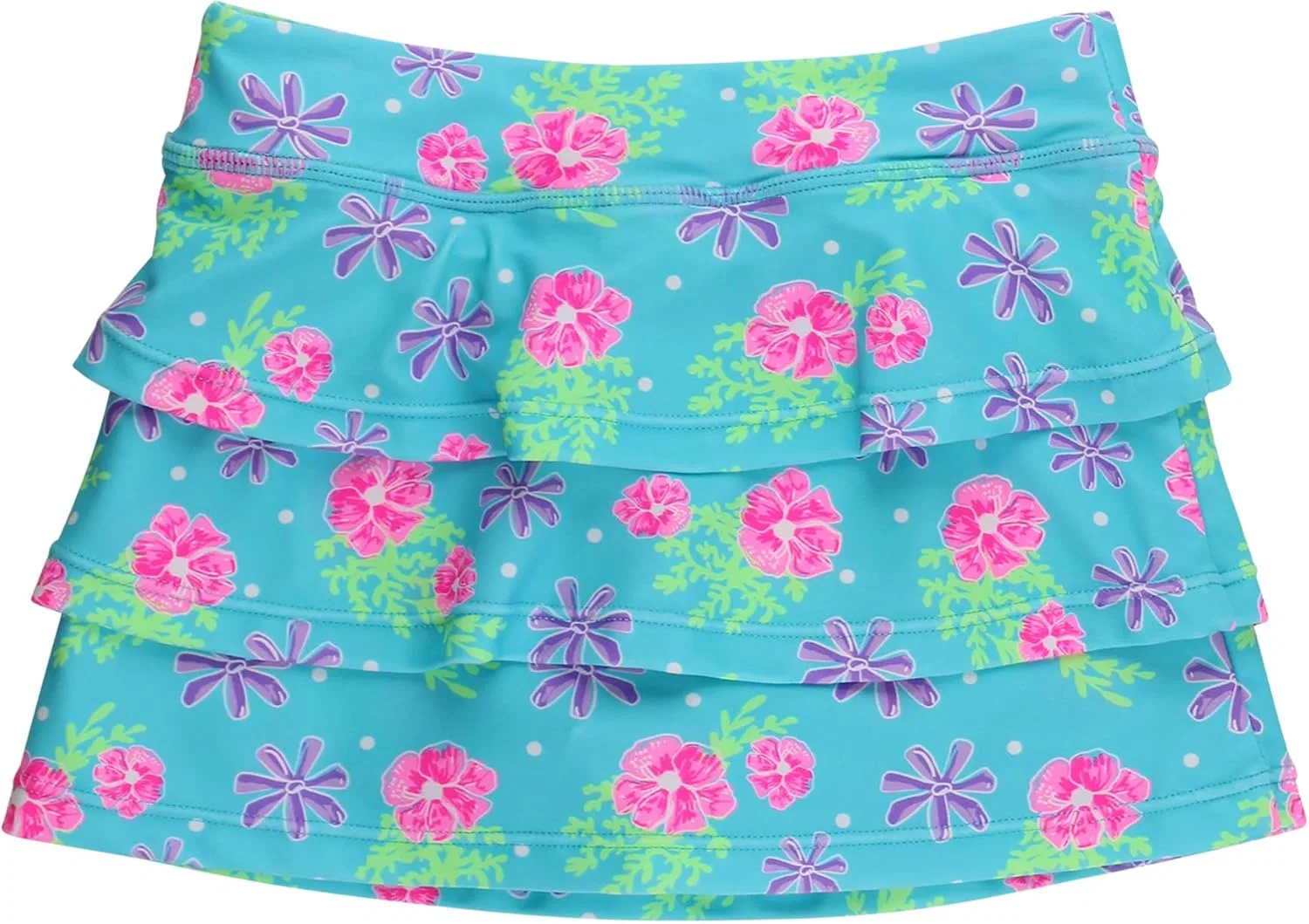 Спортивная юбка-шорты для девочек RuffleButts, Neon Happy Hibiscus — фото 4