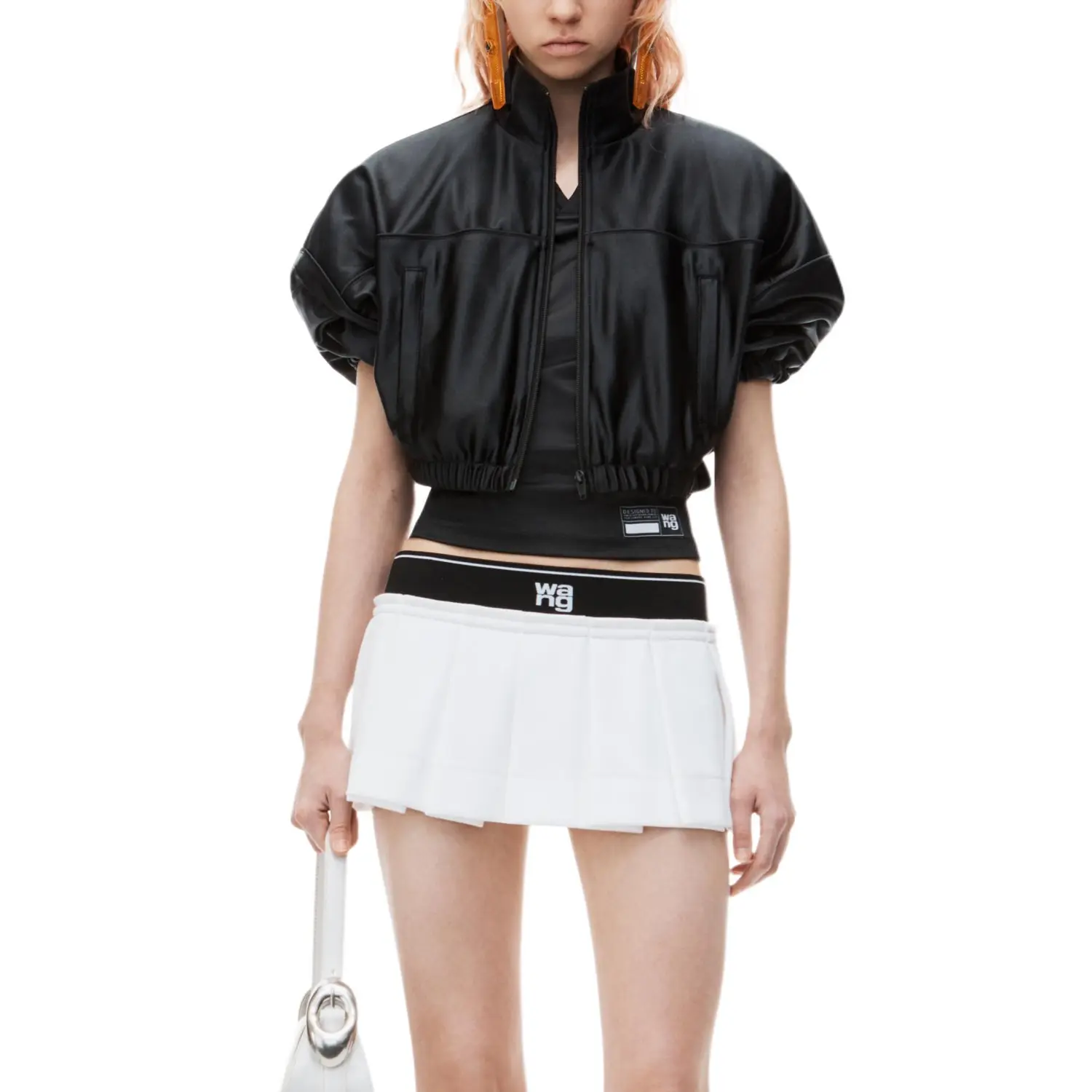 Юбка-мини плиссированная с логотипом на поясе Alexander Wang, белая — фото 4