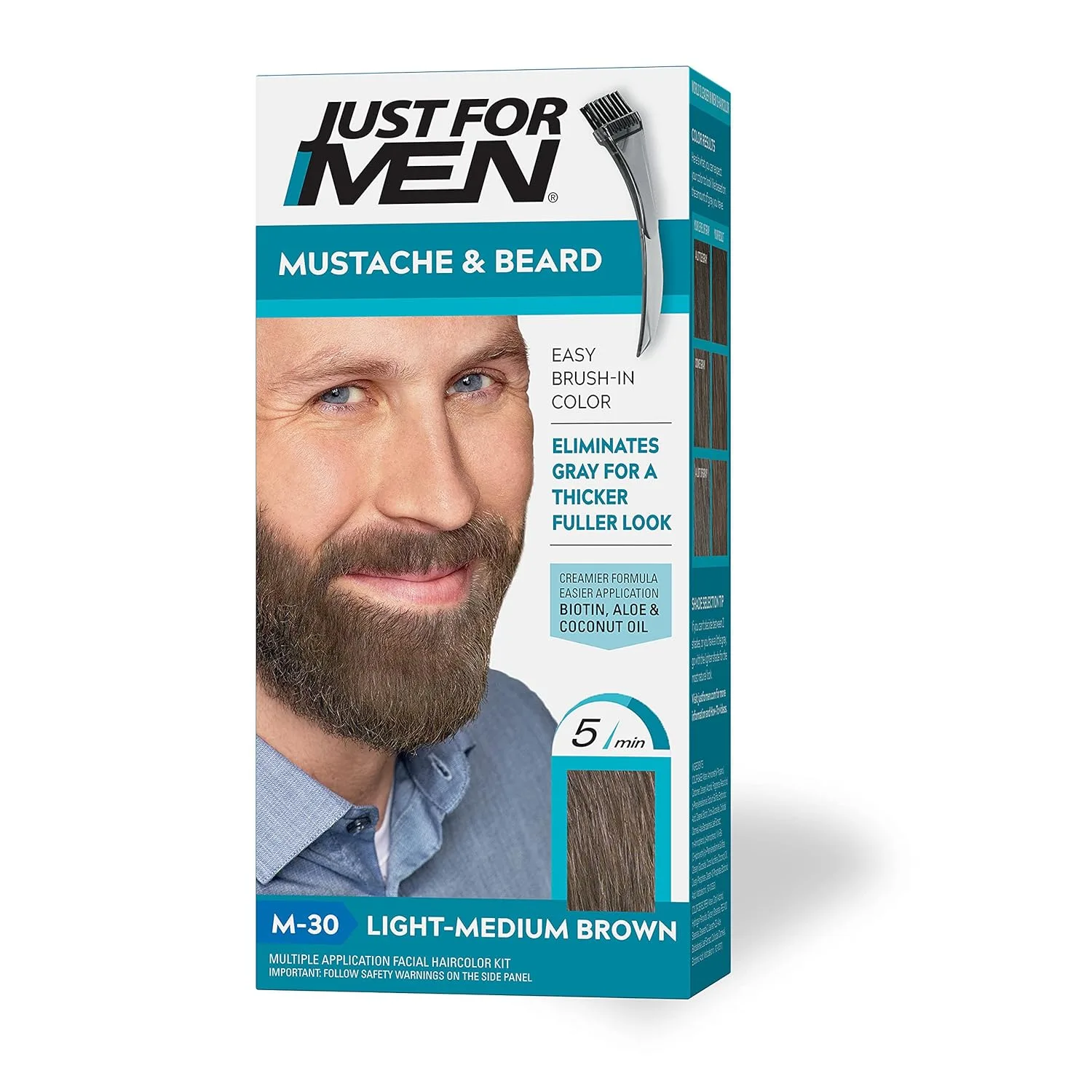 Краска для усов и бороды Just For Men, в комплекте с кисточкой для удобного нанесения., Light-Medium Brown M-30 — фото 2