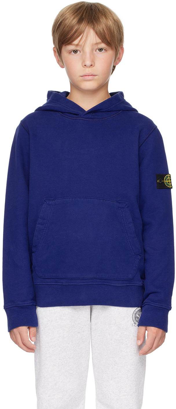 

Детская толстовка с капюшоном с синим логотипом Stone Island Junior