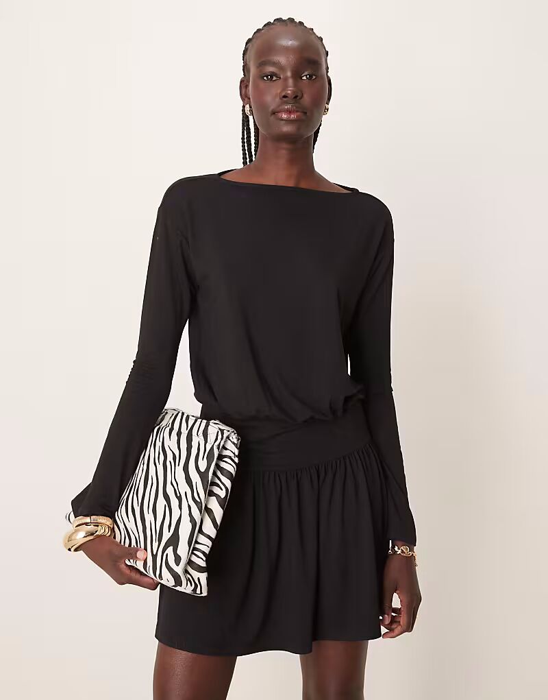 

Мини-платье ASOS DESIGN с заниженной талией и вырезом-лодочкой, черное