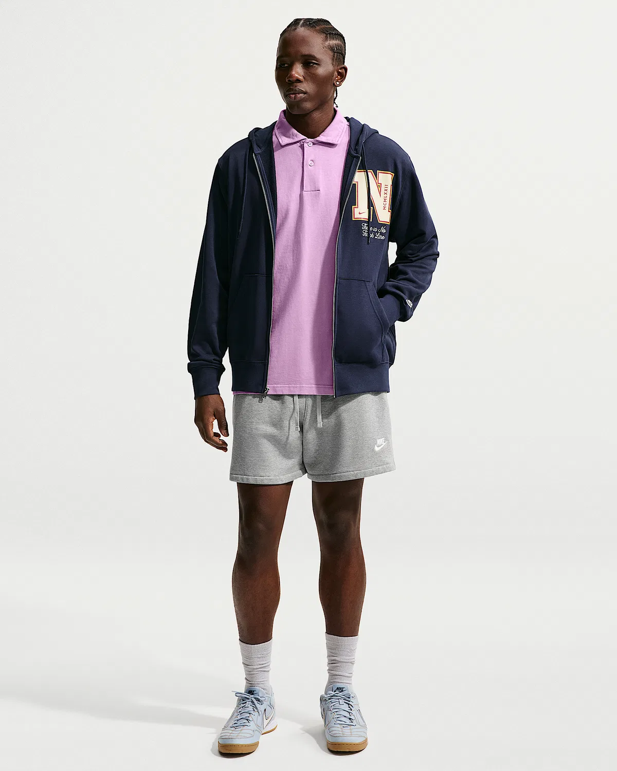 Мужская флисовая кофта на молнии Nike Sportswear Club, Obsidian/Light Khaki — фото 4