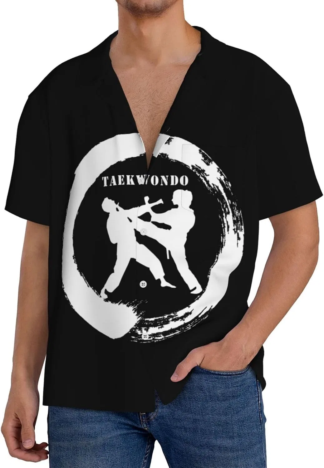 Мужская свободная рубашка с кубинским воротником Taekwondo, Black