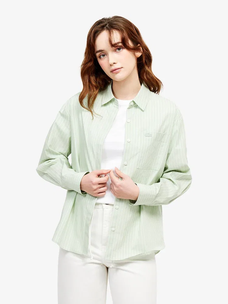 Рубашка LACOSTE Apple Green в полоску, свободного кроя