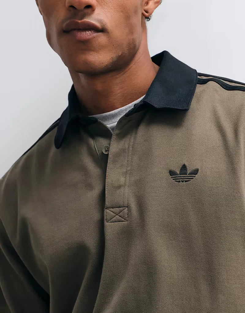 Поло Adidas Originals с тремя полосками и длинными рукавами, хаки — фото 4
