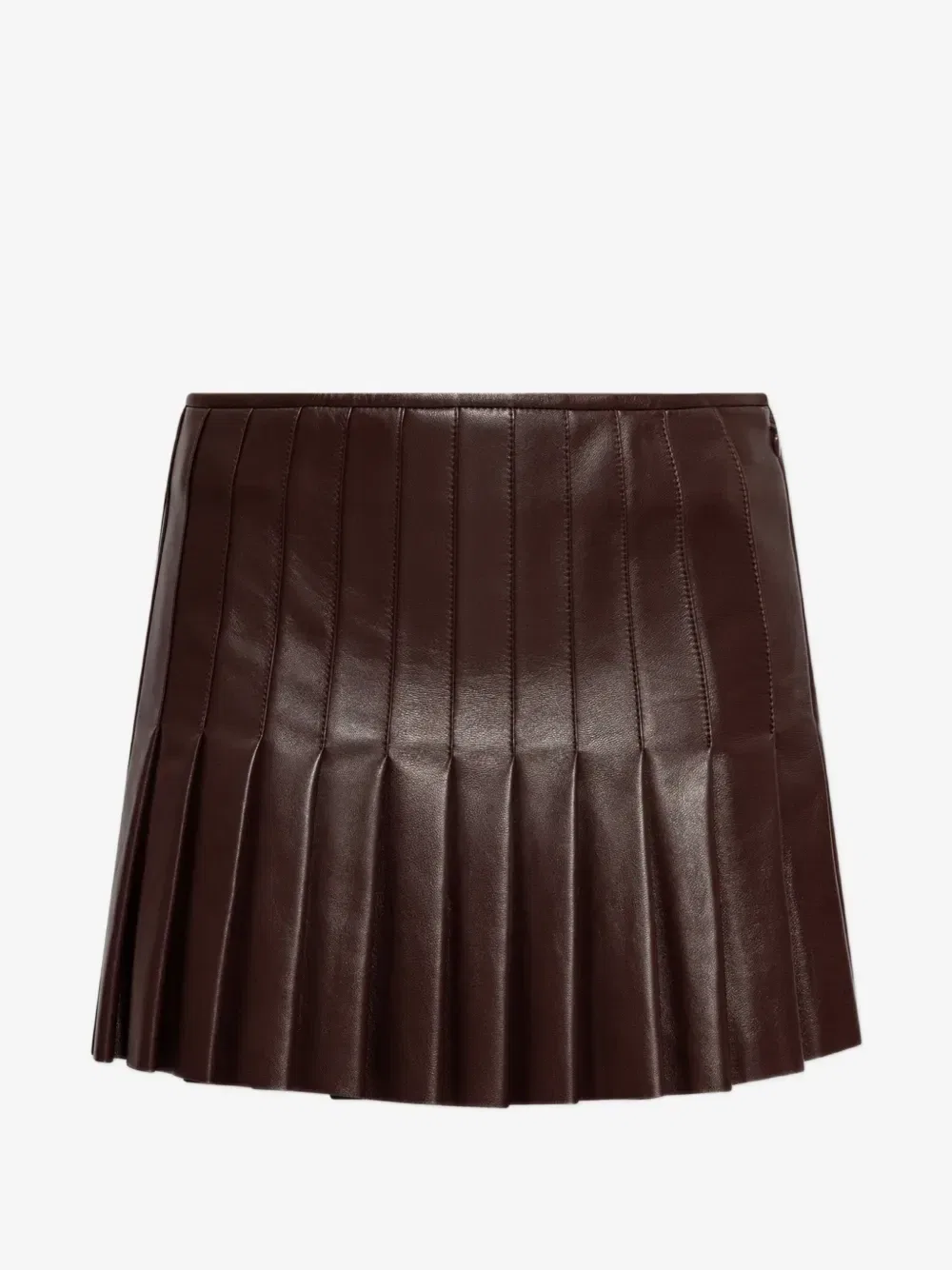 Кожаная плиссированная мини-юбка цвета бургунди Alexander McQueen, коричневый