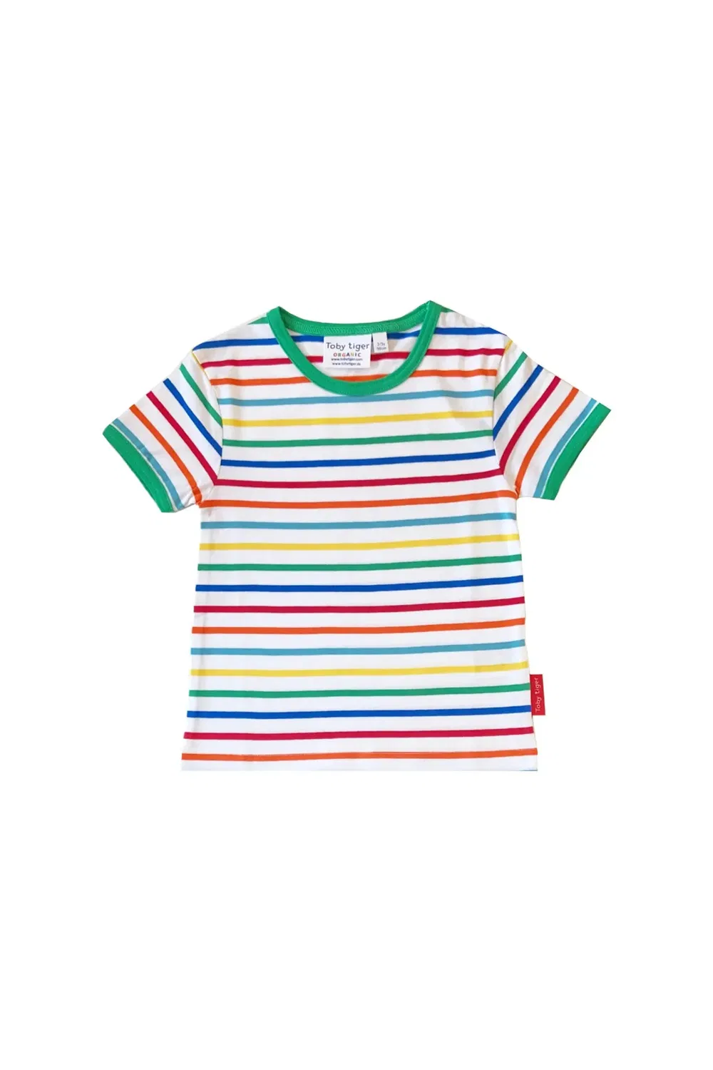 Детская футболка с принтом Green Rainbow Stripe Toby Tiger, Multi