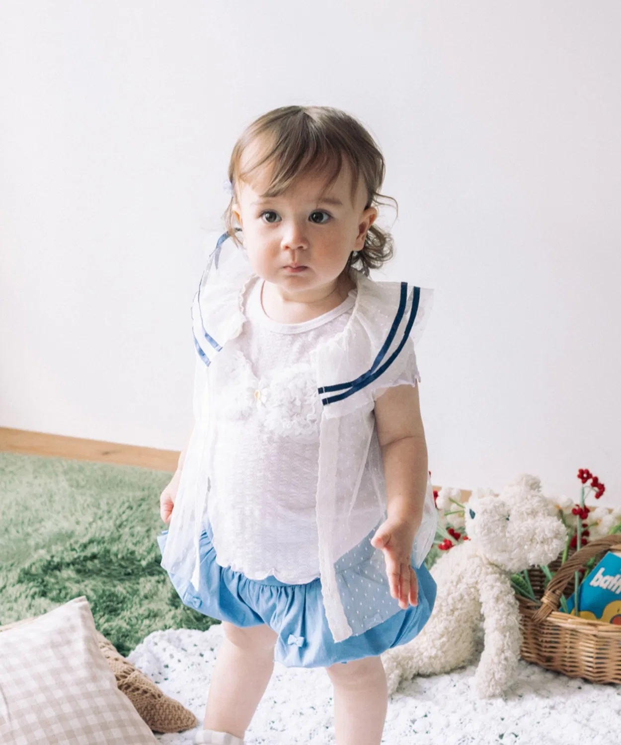Детская туника-топ с принтом в горошек, модель Sailor, kids zoo, Off White