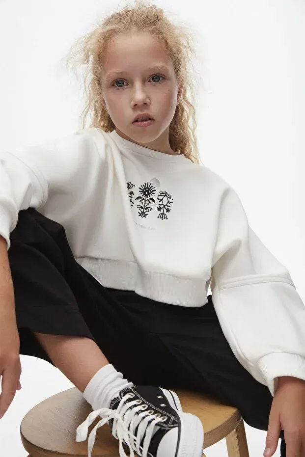 Детские свитшот для девочек с принтом Dayflower Sweat Generic Brands, Ecru — фото 3