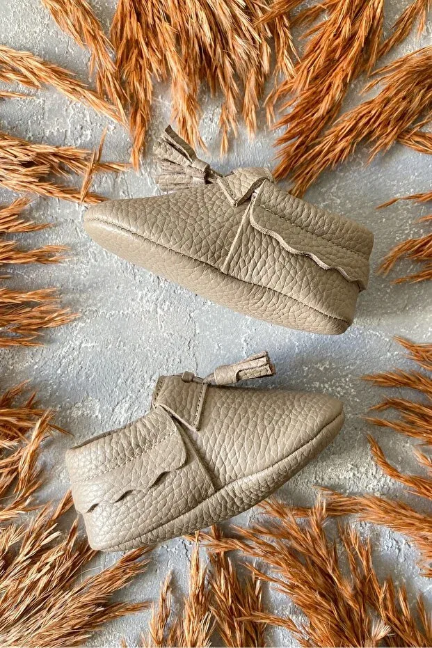 Детские тапочки из натуральной кожи для мальчиков Bony Mink Genuine Leather First Step Shoes Li Puna, Taupe — фото 4