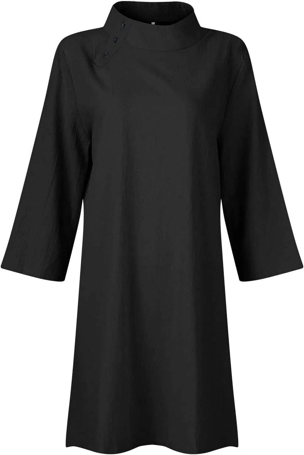 Женское летнее платье-рубашка миди из льна с воротником, Black — фото 3