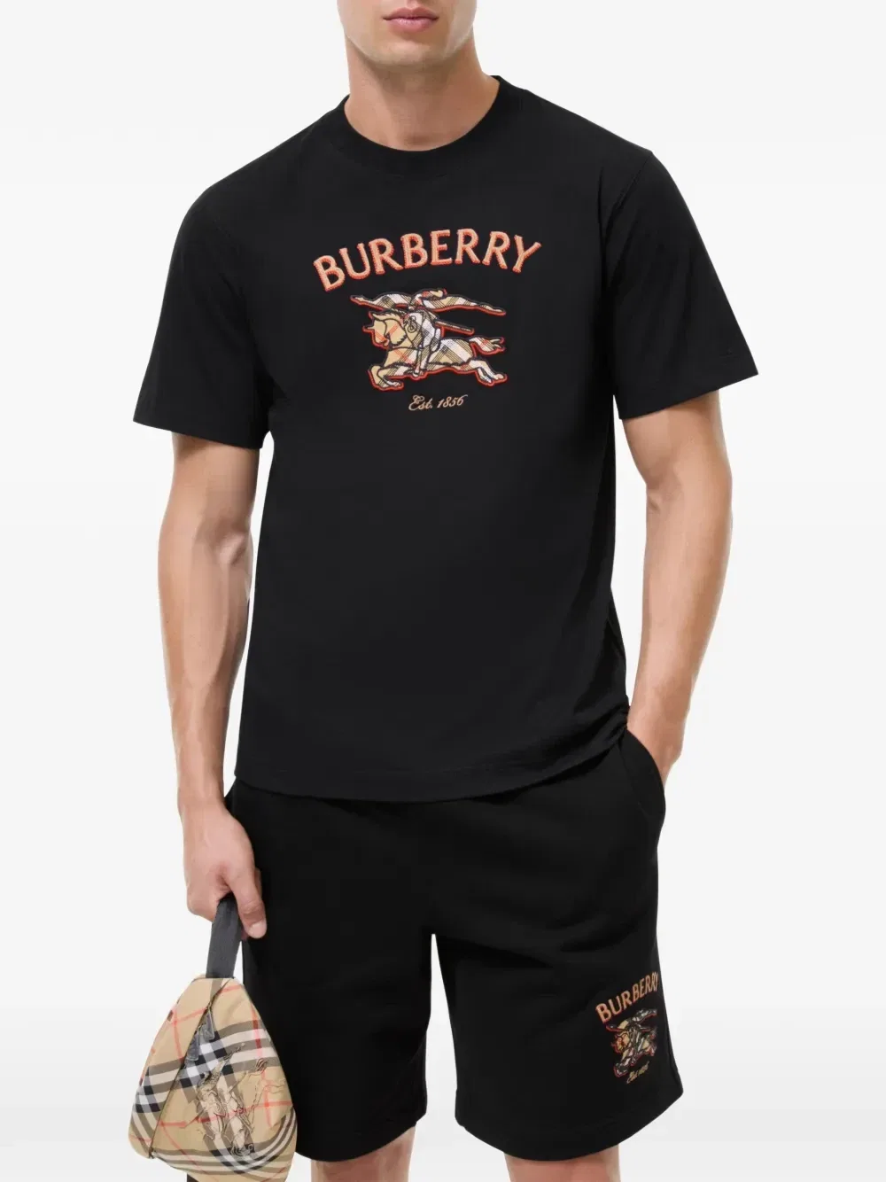 Футболка Knight Check из хлопка с аппликацией BURBERRY, черный — фото 2
