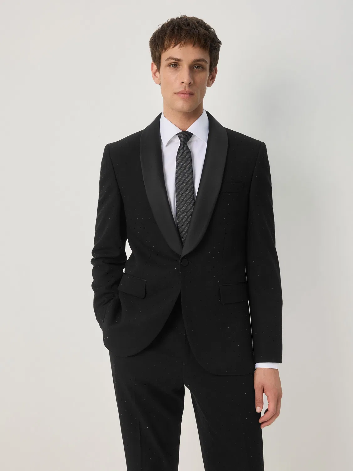 Пиджак смокинг с пайетками, Slim Fit Next, черный