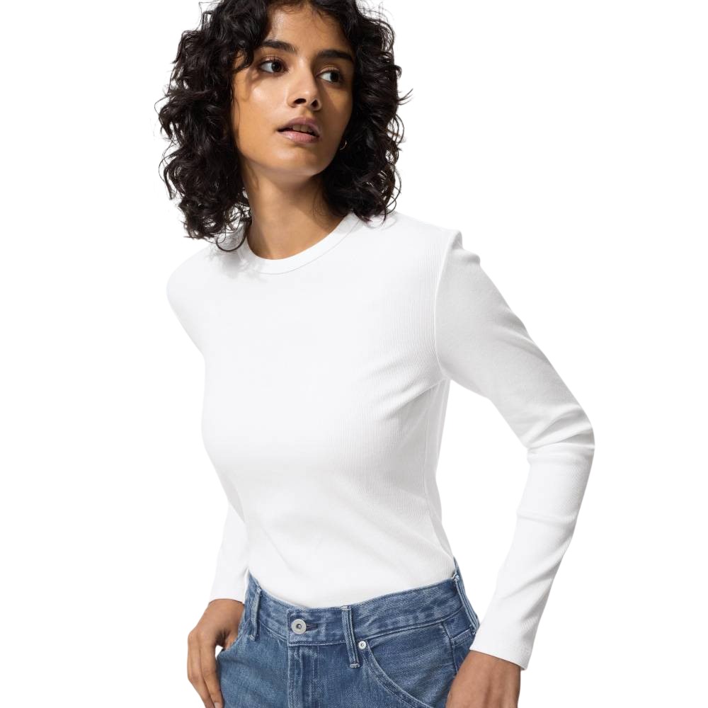 Лонгслив Uniqlo Soft Rib Crew Neck T-Shirt, 00 белый