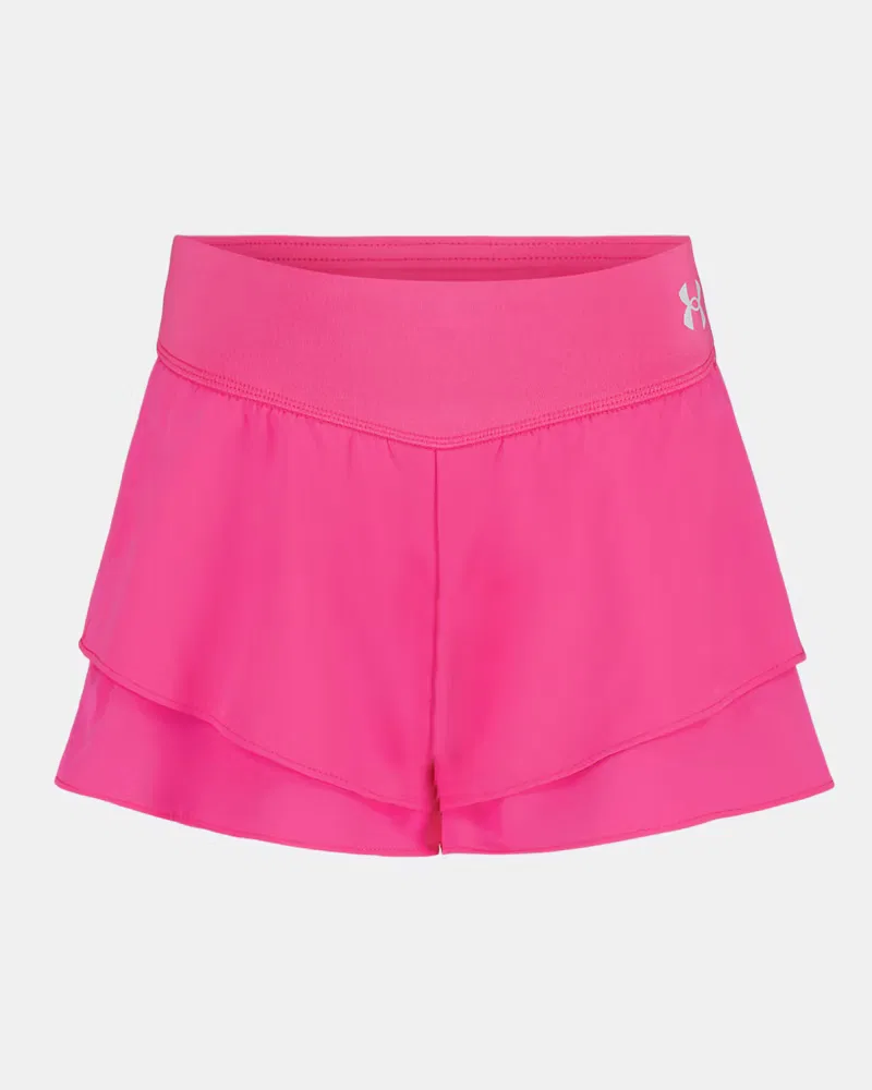 Детские шорты для девочек с влагоотводящей тканью UA Flare Tiered UnderArmour, Pink Rave/White